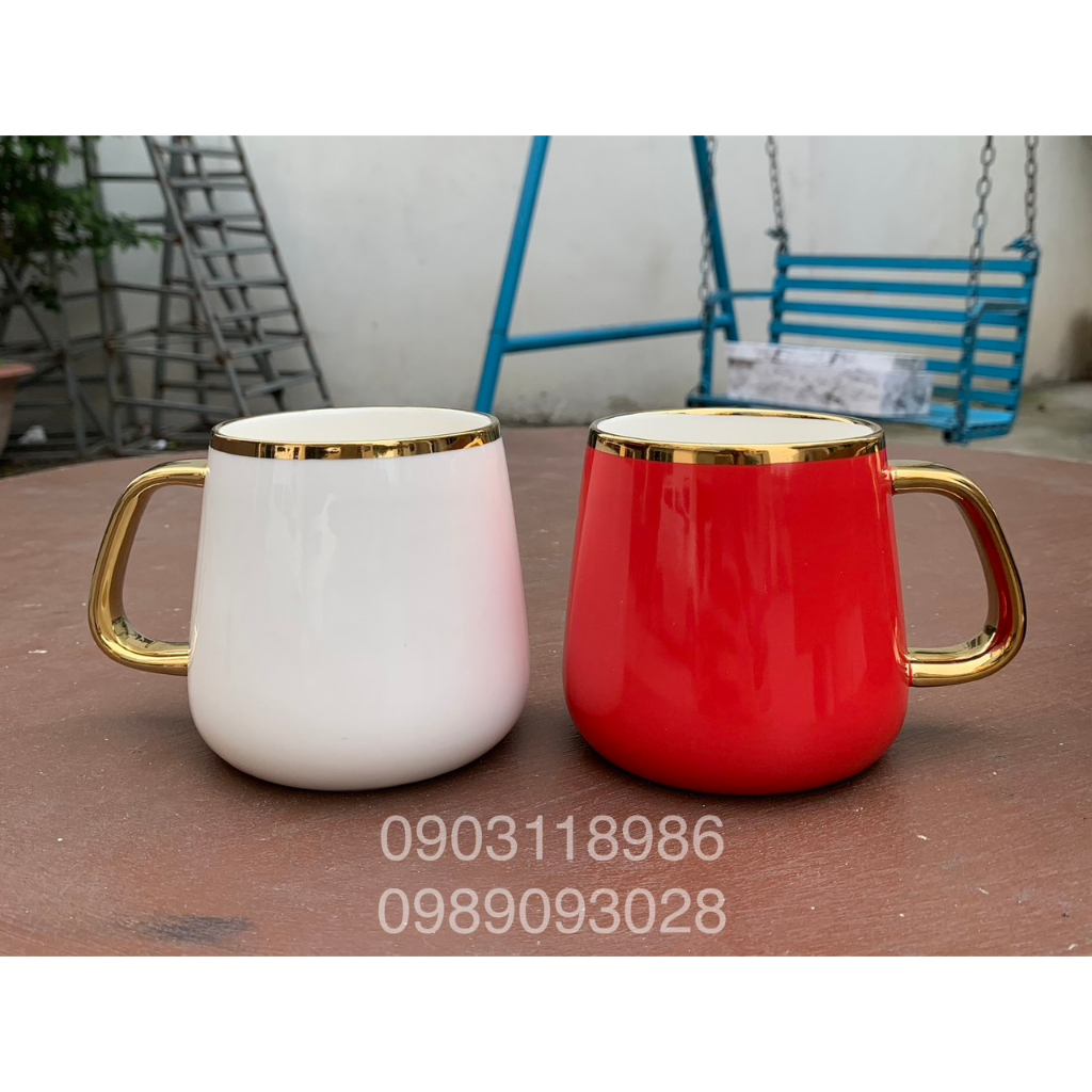 Cốc Sứ Cao Cấp Nhiều Màu 400ml Viền Vàng