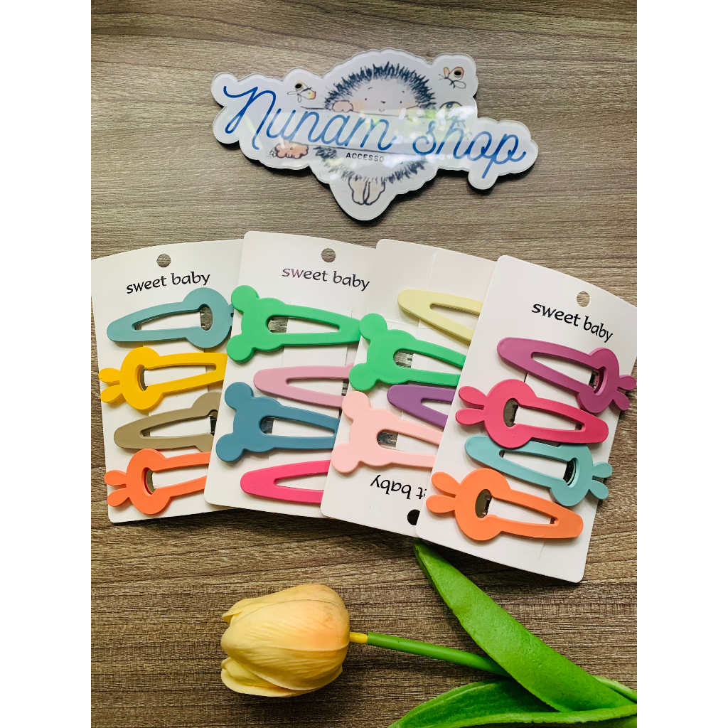 Set 4- kẹp bấm trơn mịn nhiều màu hình mickey và thỏ đáng yêu phong cách hàn quốc, Nunam shop