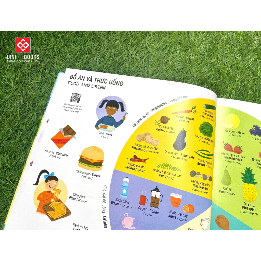 Sách - 1000 từ vựng tiếng Anh thiết yếu cho trẻ em - Nhiều chủ đề kèm tranh minh họa và QR audio - Đinh Tị Books