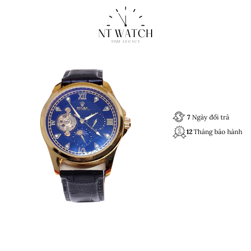 Đồng hồ cơ nam Rolex Open Heart Watch 26500BG mặt lộ cơ lịch Sun and Moon mặt kính Mineral chống nước dây da cao cấp