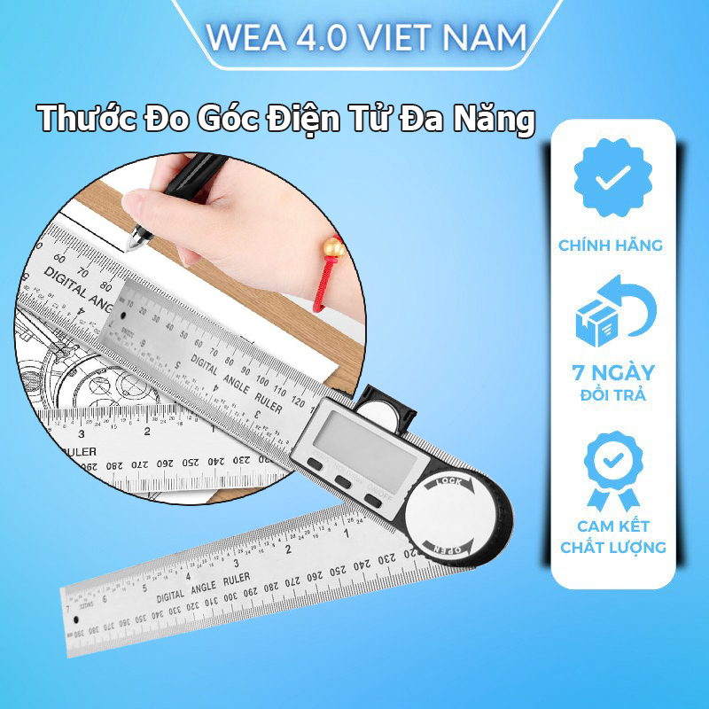 Thước Đo Góc Điện Tử Đa Năng - Chất liệu nhựa cao cấp, Cơ chế xoay linh hoạt, Dễ Dàng Thay Thế Pin