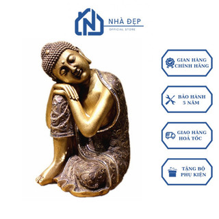 Tượng phật an nhiên a di đà đang ngủ cao 35cm giả đồng phong thủy trang trí nhà cửa sân vườn tiểu cảnh