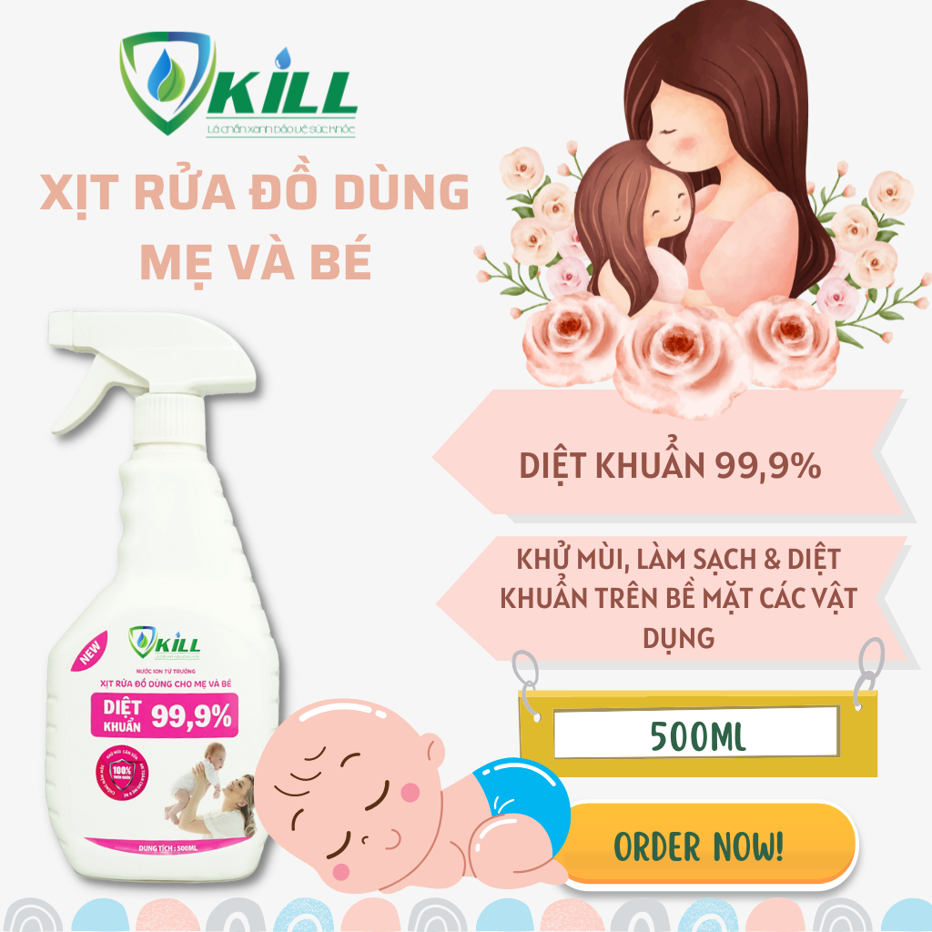 Nước rửa bình sữa Vkill 100ml sạch mảng bảm diệt 99,9% vi khuẩn nhanh an toàn với ion từ trường công nghệ Nhật Bản