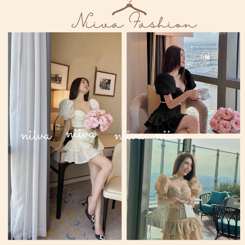 Set Váy Nữ Tiểu Thư, Bộ Áo Croptop Tay Bồng Kèm Chân Váy Tầng Dáng Xòe Chất Hoa Nổi Hàng Thiết Kế Đi Biển Đi Tiệc