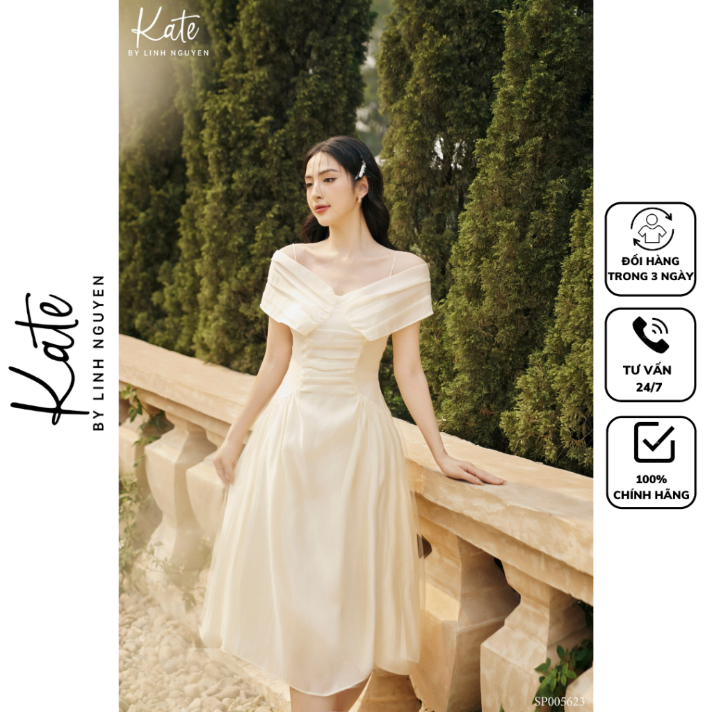 Váy kem nhún eo ngực 5623 thời trang thiết kế Kate By Linh Nguyen