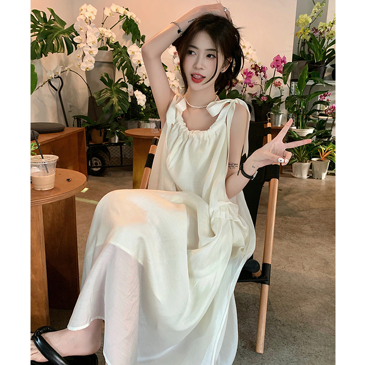 Đầm maxi nữ 2 dây thắt vai xinh xắn, váy maxi trắng hai dây dáng dài chữ A chất mềm nhẹ Hàn Quốc 4926