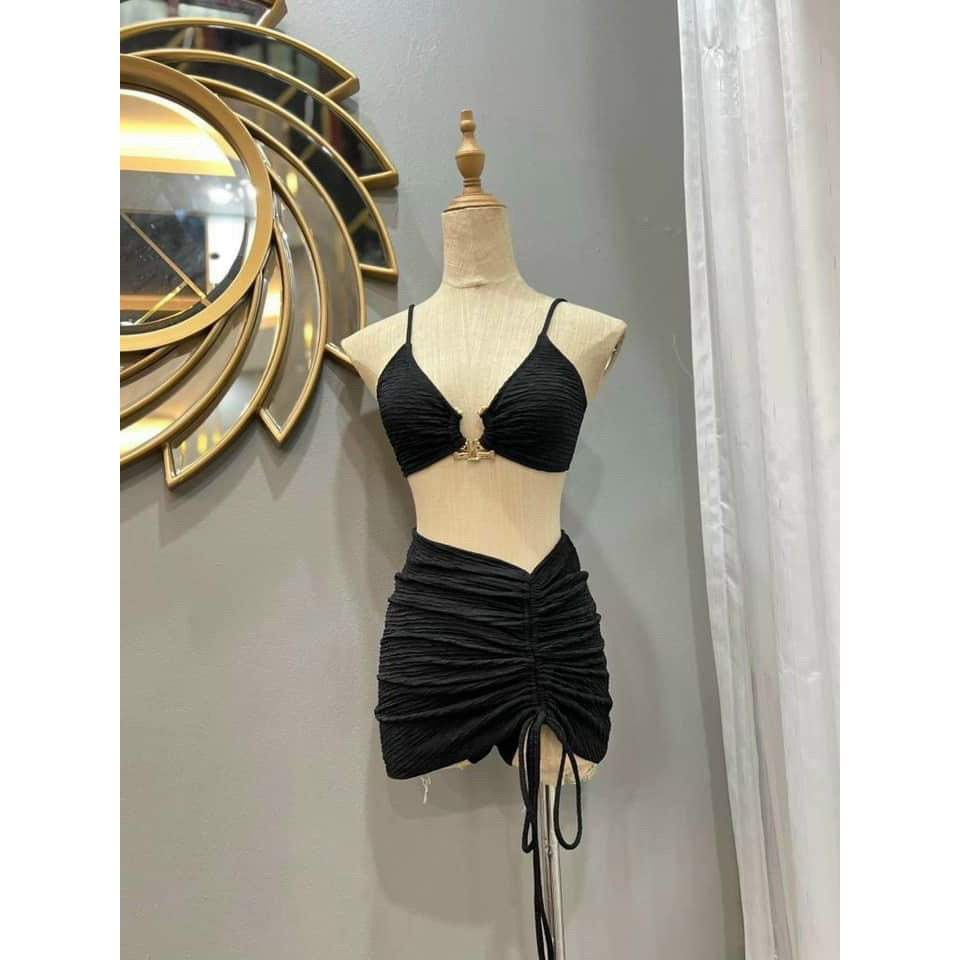 ĐỒ BƠI ĐI BIỂN 3 MÓN ÁO KHOEN XỐP KÈM QUÂY RÚT