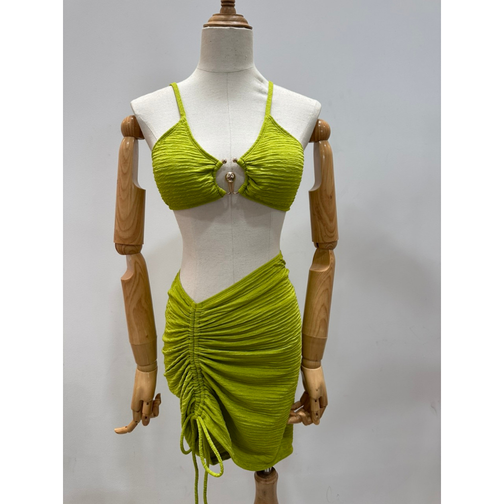 ĐỒ BƠI ĐI BIỂN 3 MÓN ÁO KHOEN XỐP KÈM QUÂY RÚT