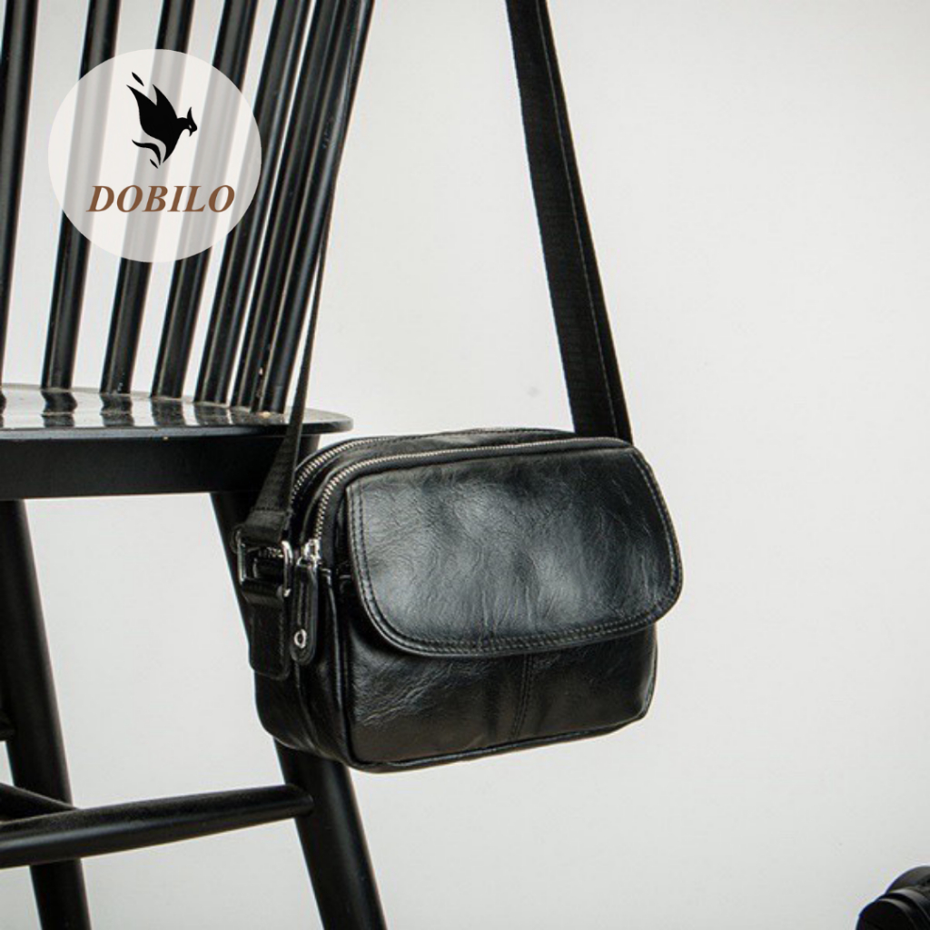 Túi Đeo Chéo Da Nam Nữ Thời Trang Unisex Màu Đen Chất Liệu Da Cao Cấp BG01