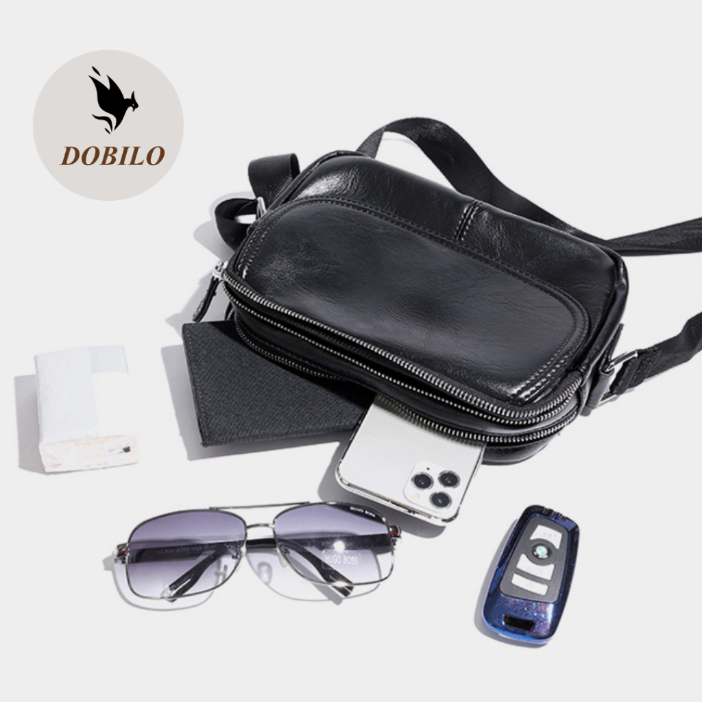 Túi Đeo Chéo Da Nam Nữ Thời Trang Unisex Màu Đen Chất Liệu Da Cao Cấp BG01