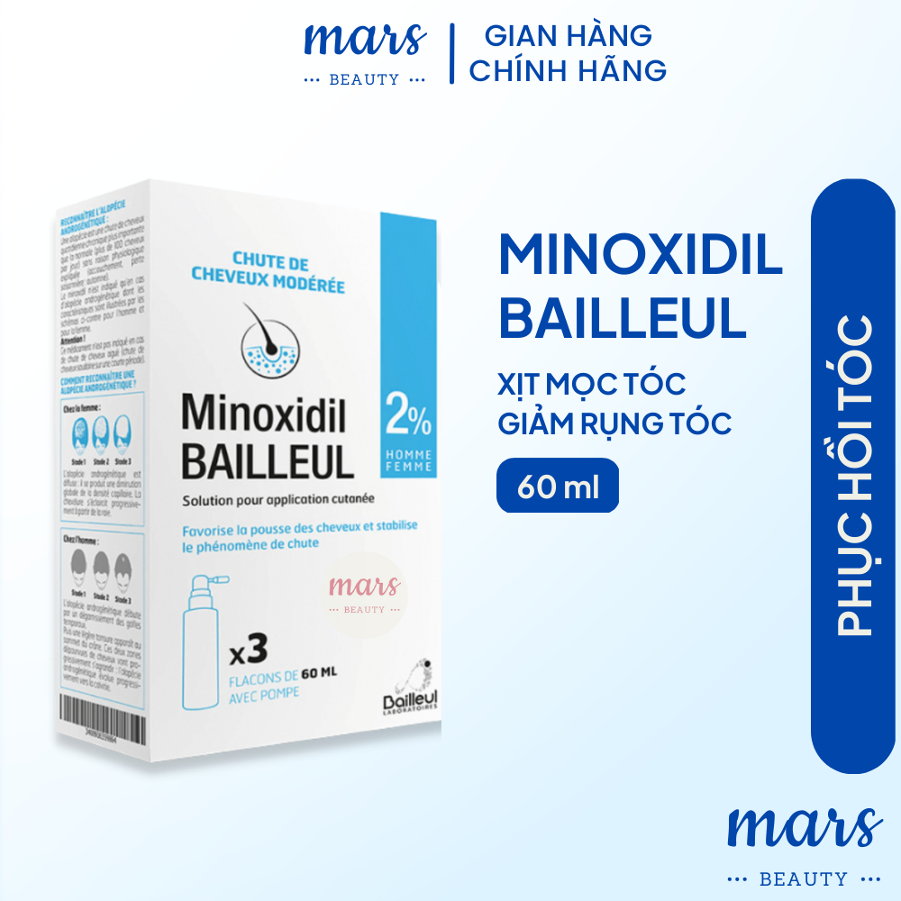 Xịt Mọc Tóc Minoxidil Bailleul 2%, 5% 60ml - Giảm Rụng Tóc