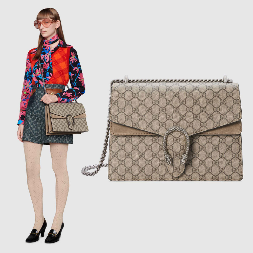 Túi Đeo Chéo GUCC dionysus spsl, Size 17 - 19 -24cm Chất Liệu Chất Liệu Vải canvas GG Supreme, Form Đứng Chuẩn Auth