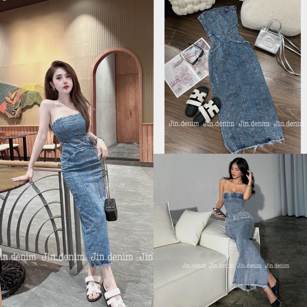 Đầm váy jean bò denim cúp ngực body , sexxy dáng dài thiết kế cao cấp QCCC 008