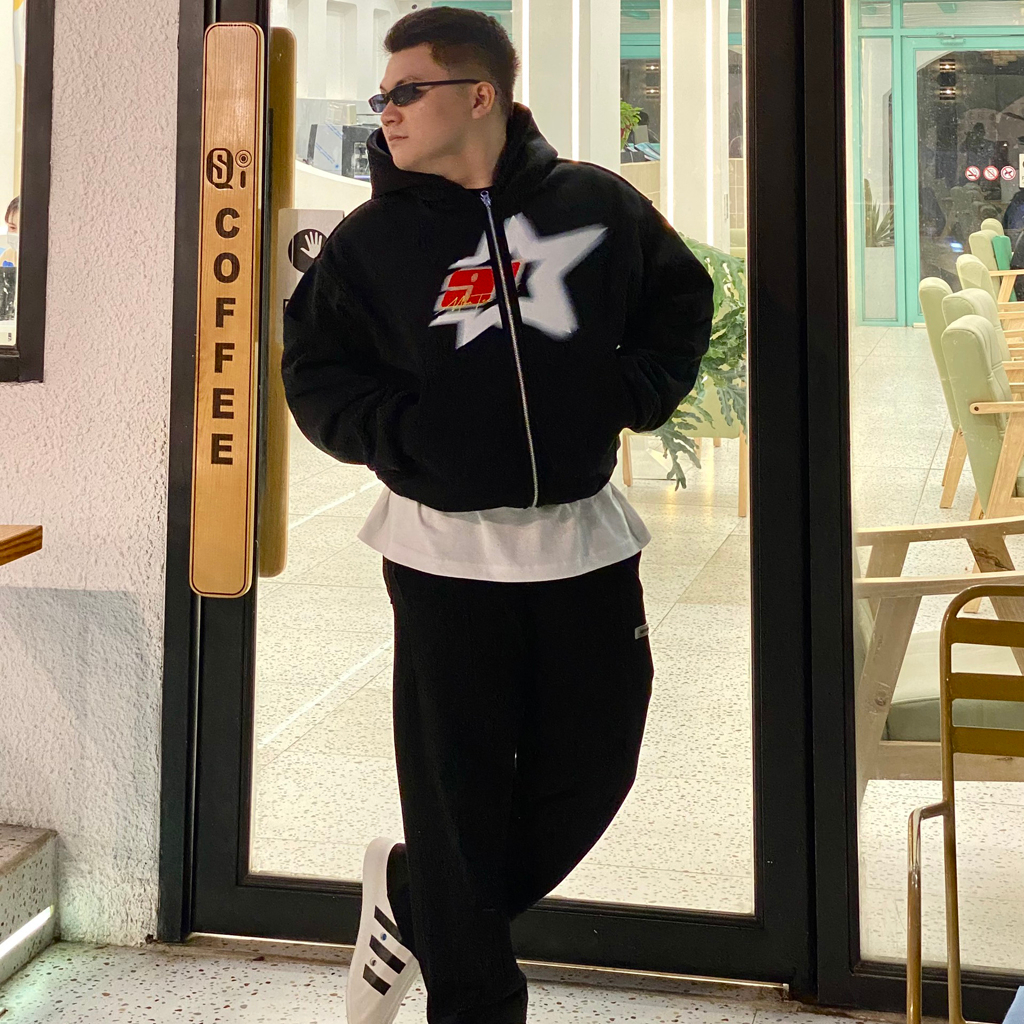 Áo hoodie zip boxy 9Star unisex nỉ ngoại local brand - Áo khoác nỉ dây kéo form crop trơn nam nữ 3 màu - MOUTEE.SG