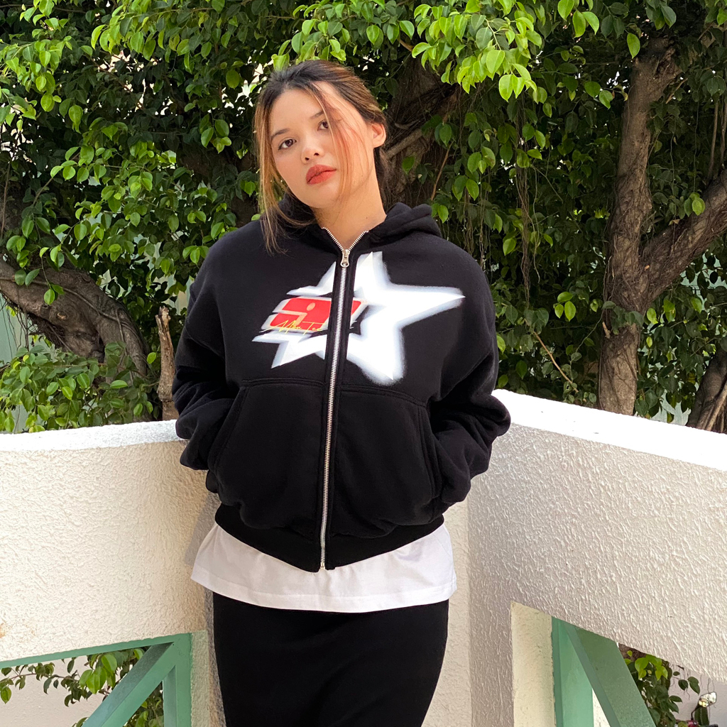 Áo hoodie zip boxy 9Star unisex nỉ ngoại local brand - Áo khoác nỉ dây kéo form crop trơn nam nữ 3 màu - MOUTEE.SG