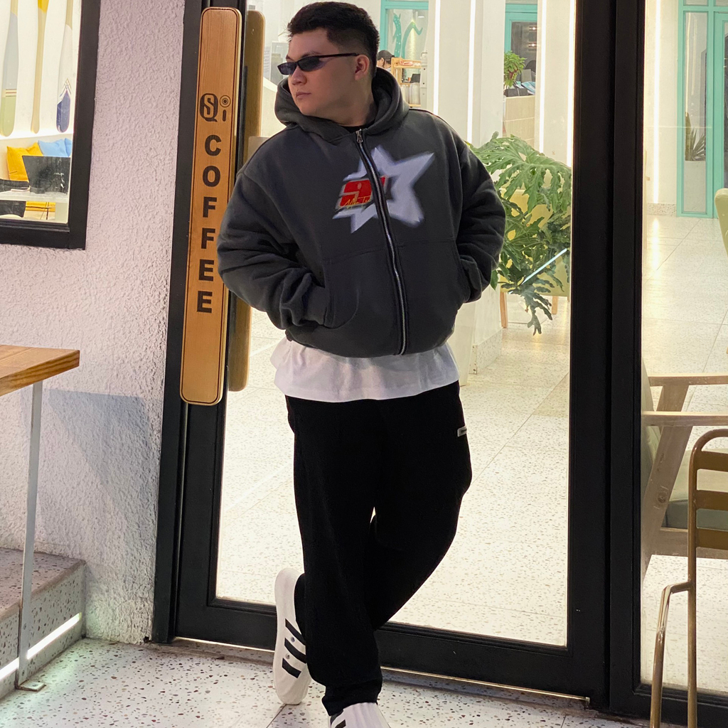 Áo hoodie zip boxy 9Star unisex nỉ ngoại local brand - Áo khoác nỉ dây kéo form crop trơn nam nữ 3 màu - MOUTEE.SG