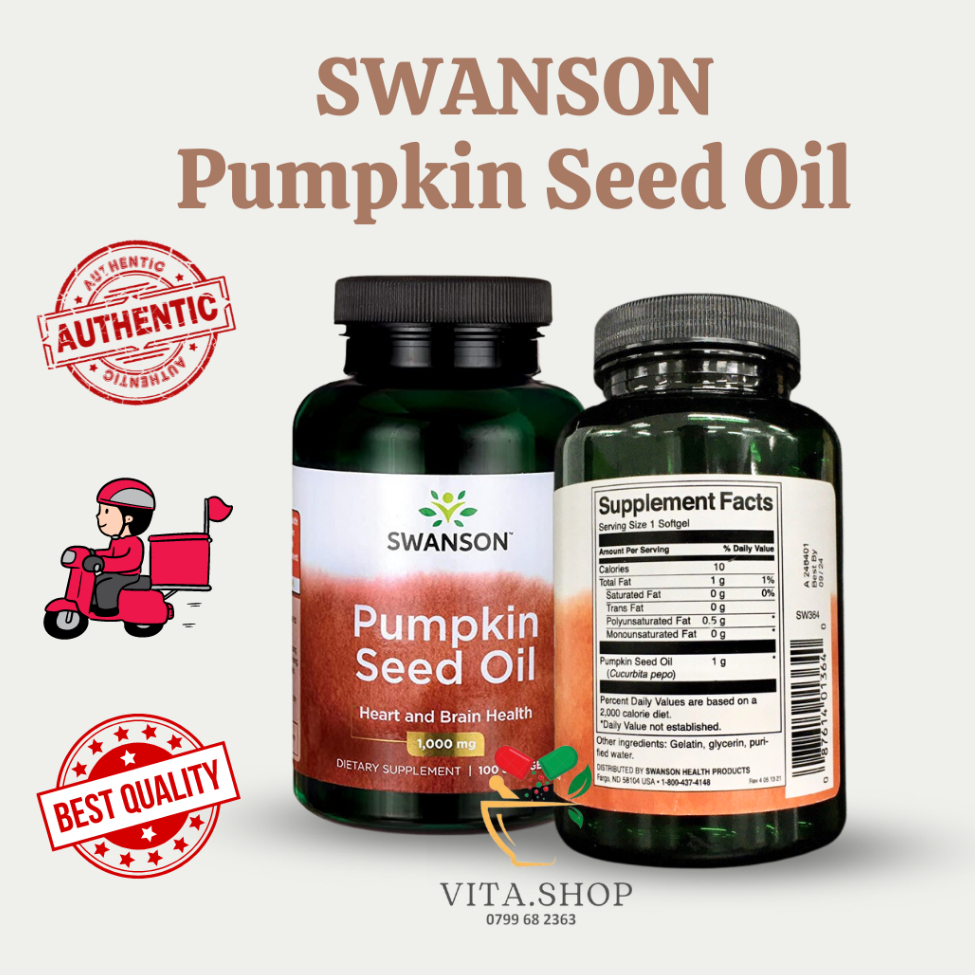 Swanson Pumpkin Seed Oil 1000mg - Viên uống tinh chất hạt bí ngô hỗ trợ tuyến tiền liệt 100 viên