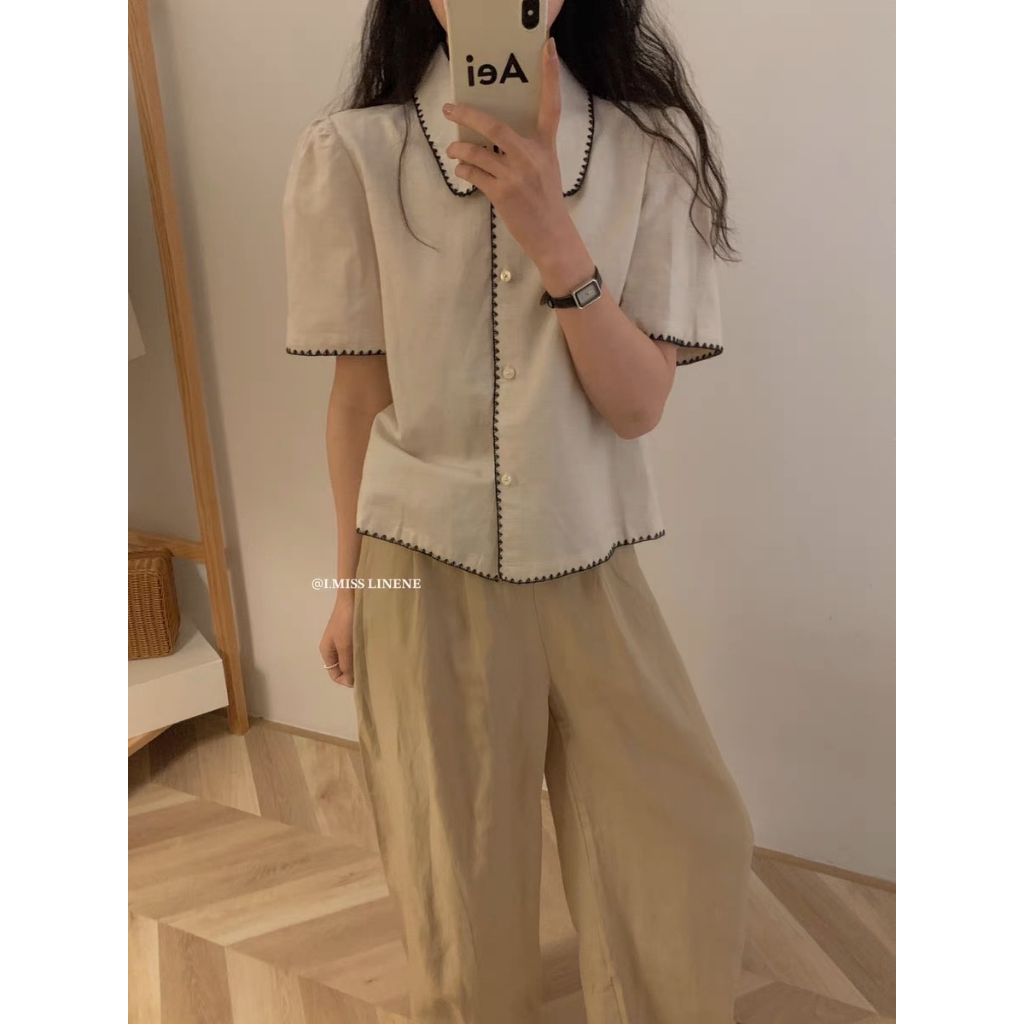 Áo Linen cổ sen bèo viền 80032 IMISS