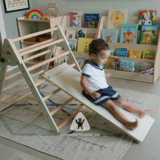 COMBO Leo trèo Góc Montessori 95cm - Pikler Gấp gọn và Tấm trèo kiêm Cầu trượt - Bé vận động tại nhà