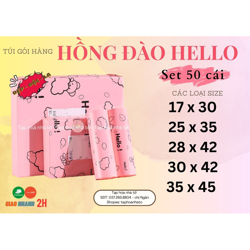 TÚI GÓI HÀNG NIÊM PHONG IN HÌNH HELLO - MÀU HỒNG ĐÀO