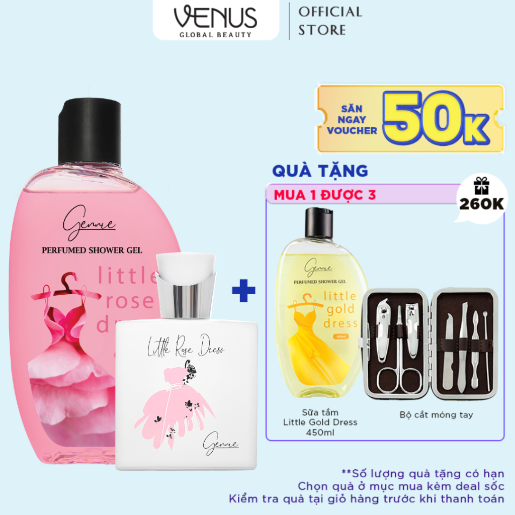 Bộ đôi Nước hoa và Sữa tắm Nữ Gennie Little Rose Dress 50ml + 450ml