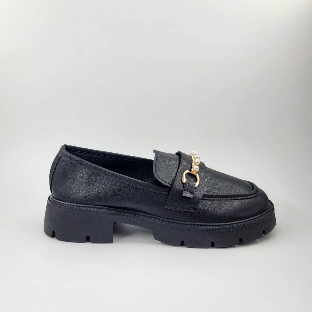 Giày bệt nữ Ninshoes oxford đế độn mũi tròn đính ngọc phong tiện lợi