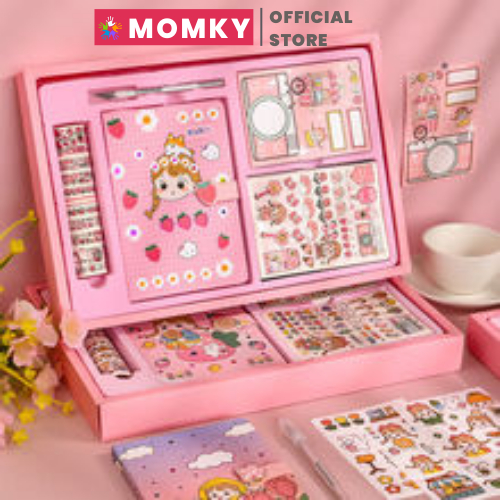 Hộp quà tặng Sổ tay cô gái dễ thương -Sticker- Tape -Set Sinh Nhật Combo Washi Tape Sticker Sổ Tay Cute-Văn phòng phẩm