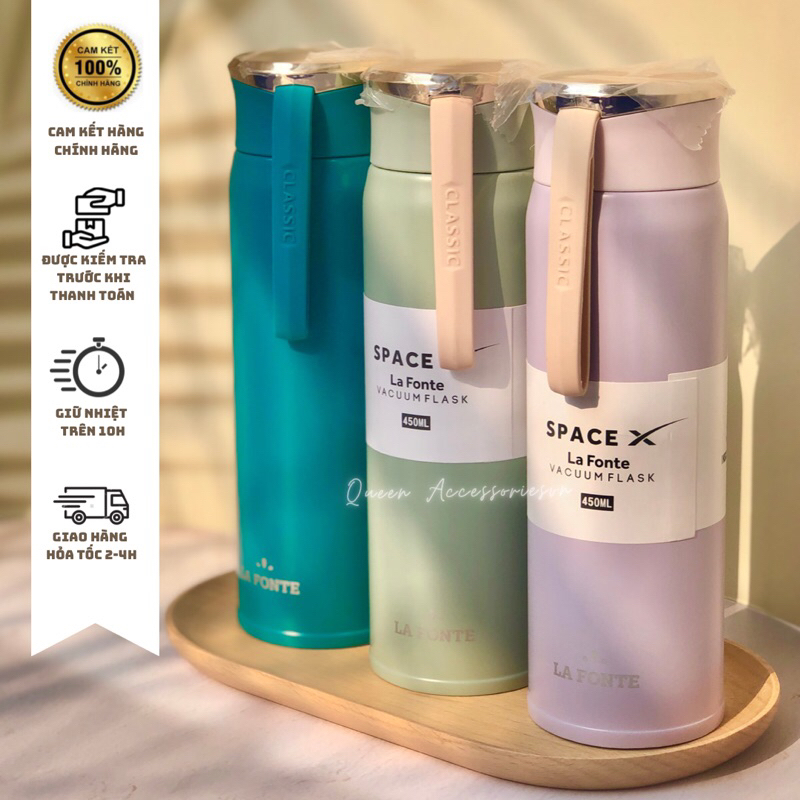 Bình giữ nhiệt pastel 450ml La Fonte nhập khẩu, túi đựng bình, ống hút inox
