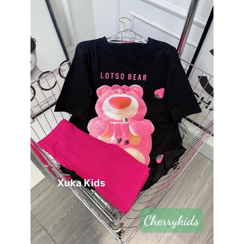 Bộ cotton gấu dâu cho bé gái 15-35kg