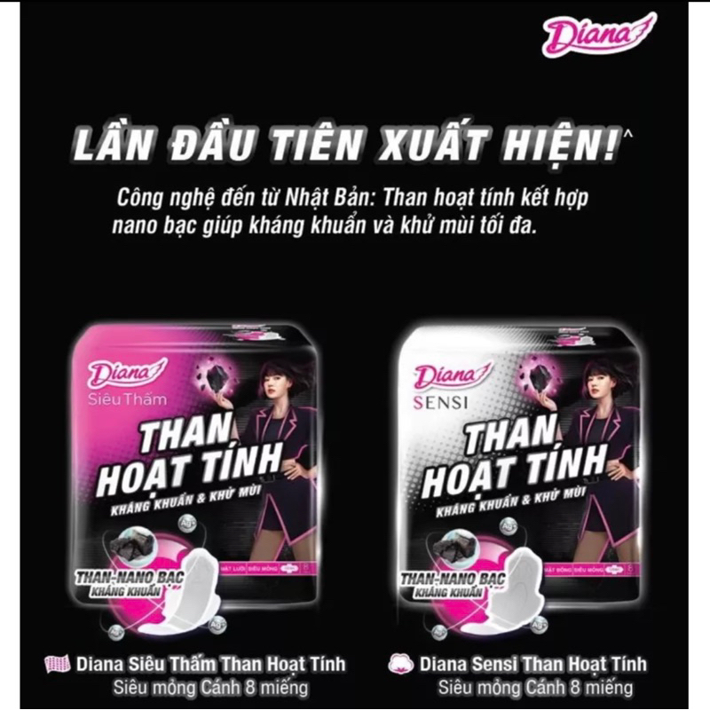 Lốc 6 gói bvs Diana than hoạt tính (8 miếng/gói) - Hàng chính hãng mới ra mắt thị trường