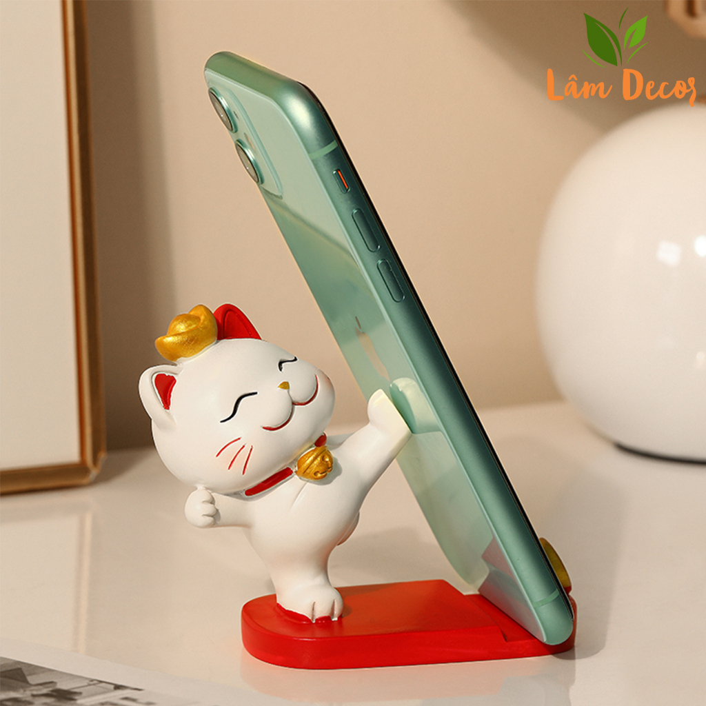 Giá Đỡ Điện Thoại Mèo Thần Tài Siêu Đáng Yêu, Chất Liệu Gốm Cao Cấp