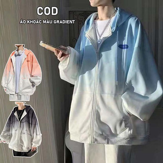Áo Khoác nam nữ hoodie zip Bóng Chày Có Mũ Trùm Dáng Rộng Jacket Hoodie Màu Gradient Phong Cách Đường Phố Hàn Quốc Cá