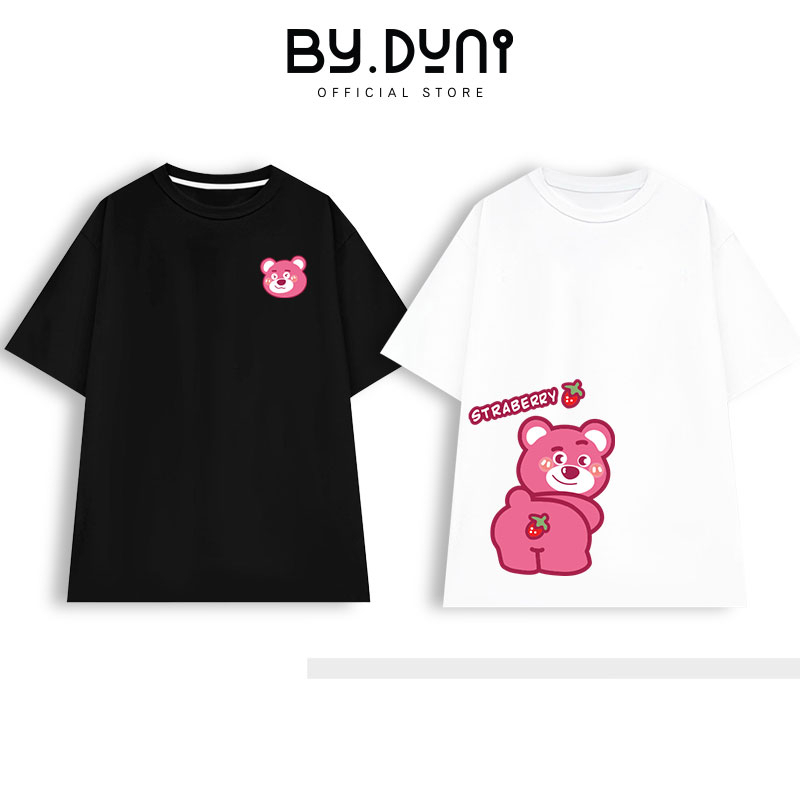 Áo thun cặp đôi nam nữ form rộng Local Brand tay lỡ unisex, áo cặp bạn thân vải cotton By.Duni DN15 gấu dâu LOTSO 2