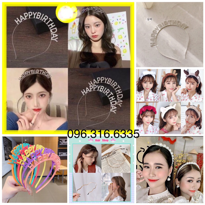 (Miễn ship)  Băng Đô Cài Tóc Chữ Happy Birthday,Bờm tóc sinh Nhật Sáng Lấp Lánh Sang Trọng Phong Cách Hàn Quốc Cho Nữ