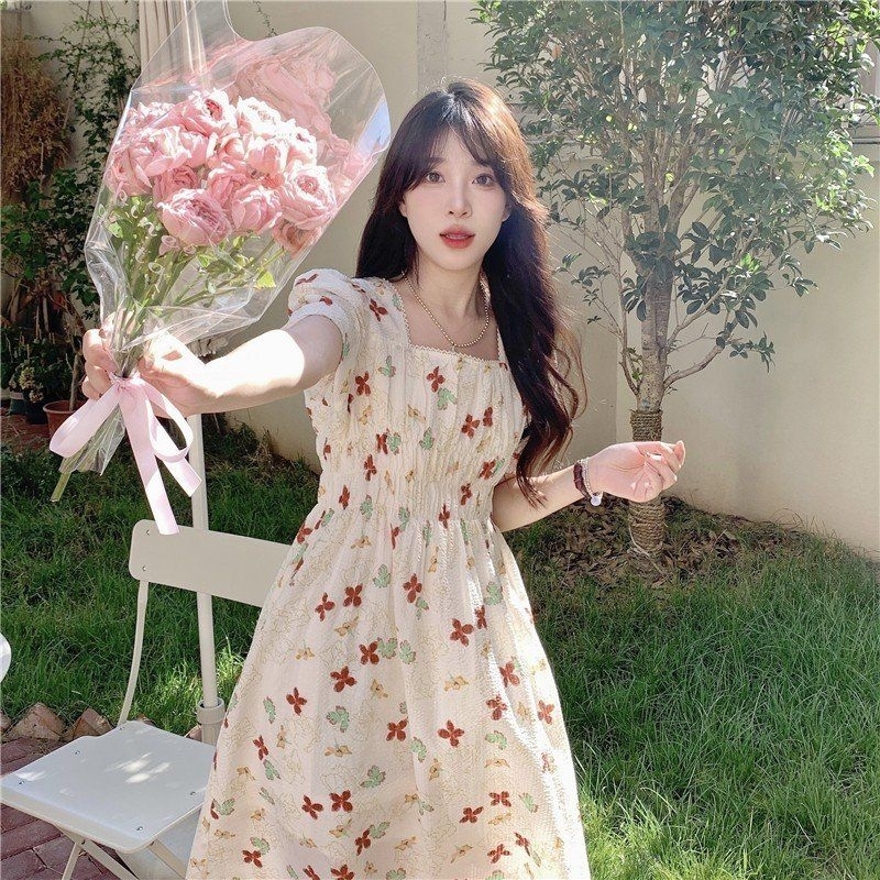 Đầm babydoll cổ vuông dáng dài tay bồng nhẹ / Đầm bigsize dáng babydoll