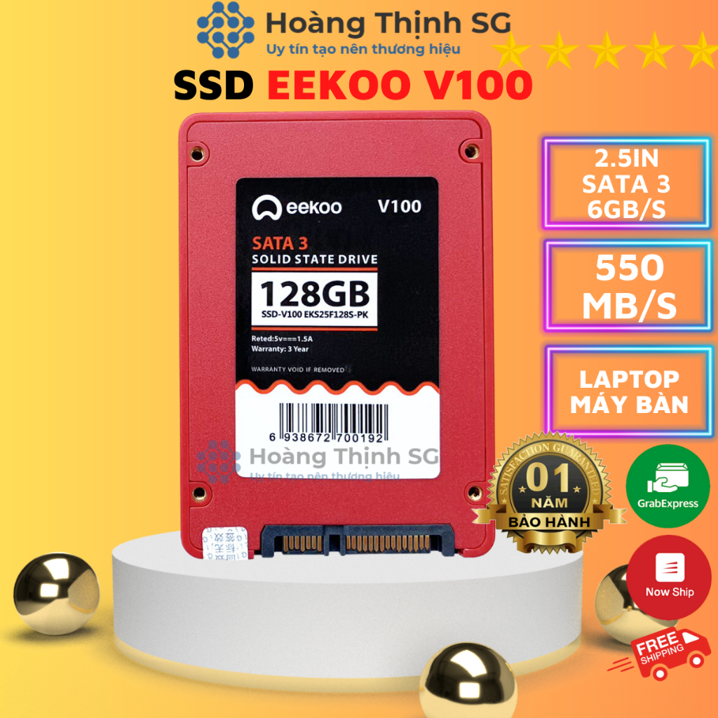 Ổ cứng SSD 128GB EEKOO V100 2.5in SATA III dùng cho laptop - máy tính PC, Bảo hành 1 năm 1 đổi 1