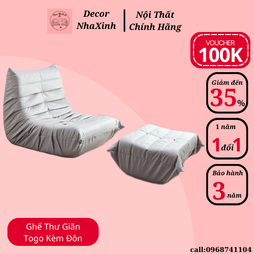 Ghế Lười Sofa, Ghế Lười Thư Giãn Togo Armchair Nhiều Màu Phong Cách Bắc Âu - Chất Liệu Da PU Cao Cấp - Tặng Kèm Đôn