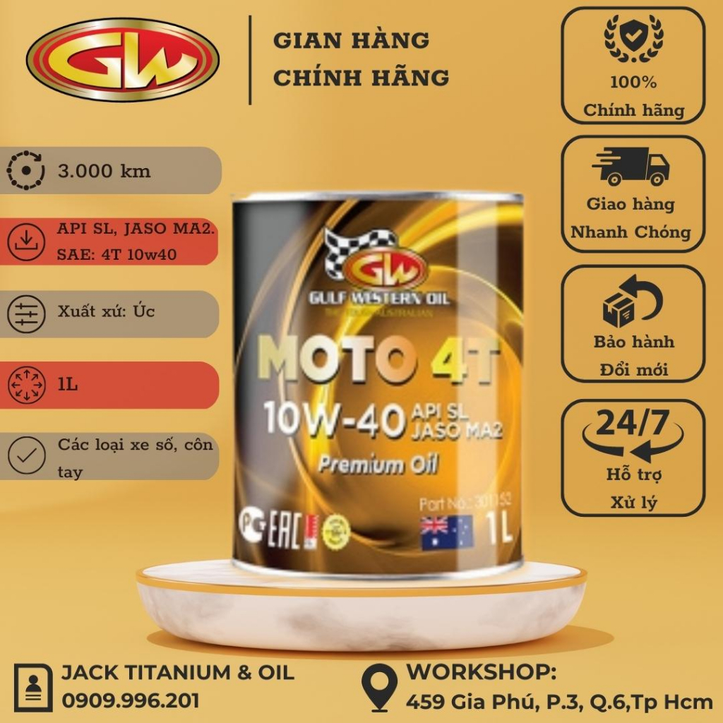 nhớt Gulf Western Motor 4T 10w40 cho xe số côn tay dung tích 1L nhập khẩu Úc
