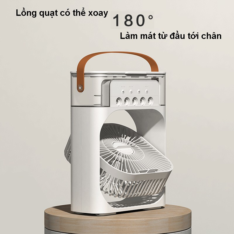 Quạt Hơi Nước Để Bàn có Hẹn Giờ Thông Minh, Quạt Điều Hòa Mini Có Khay Chứa Đá Đèn Led 7 Màu