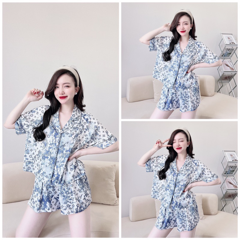 SP_89 Đồ bộ pijama BOLOBALA mặc nhà đùi form áo croptop chất lụa latin hoạ tiết cực yêu, màu sắc nhã nhặn