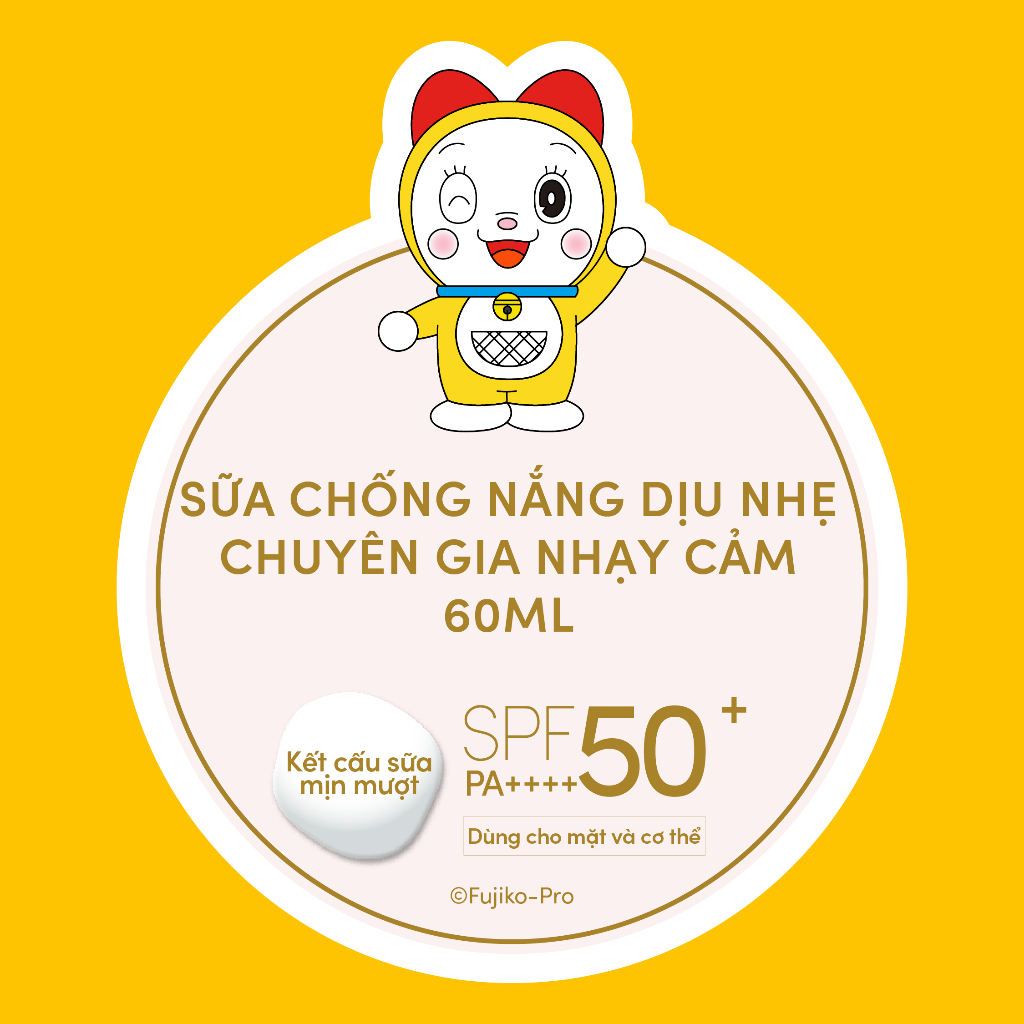 Bộ 2 Sữa chống nắng dịu nhẹ cho da nhạy cảm và trẻ em SPF 50+ PA++++ 60ml/chai_Doraemon