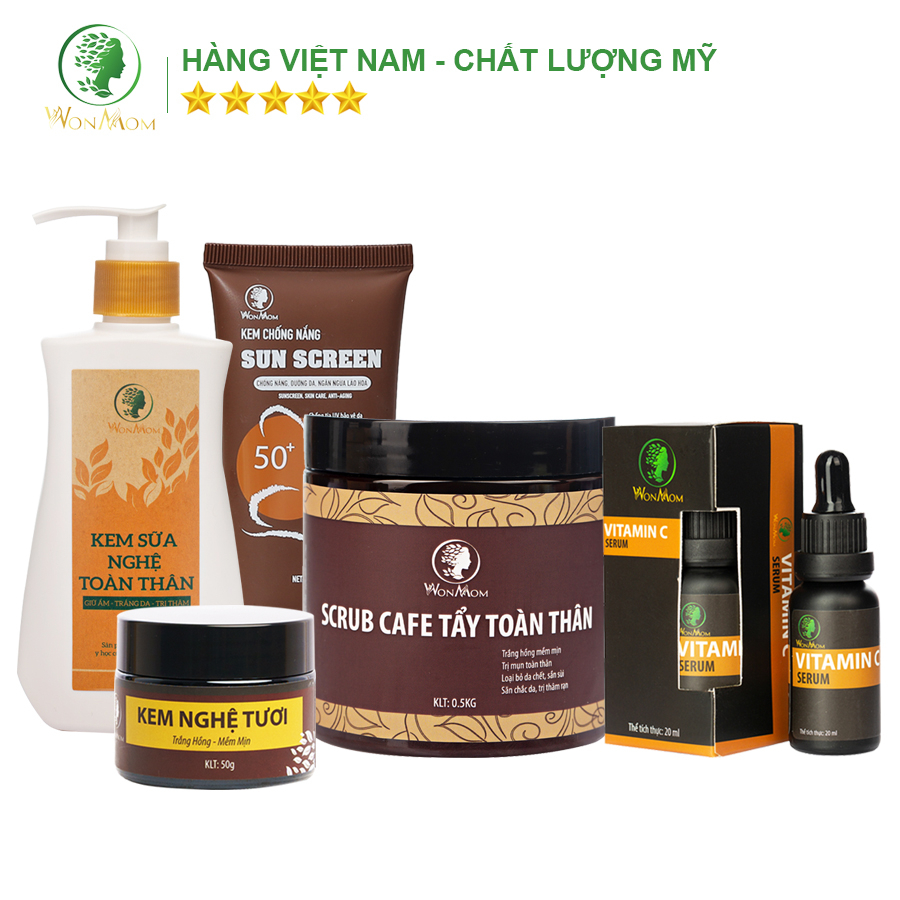 Bộ trắng da mặt và body kết hợp chống nắng cơ bản Wonmom
