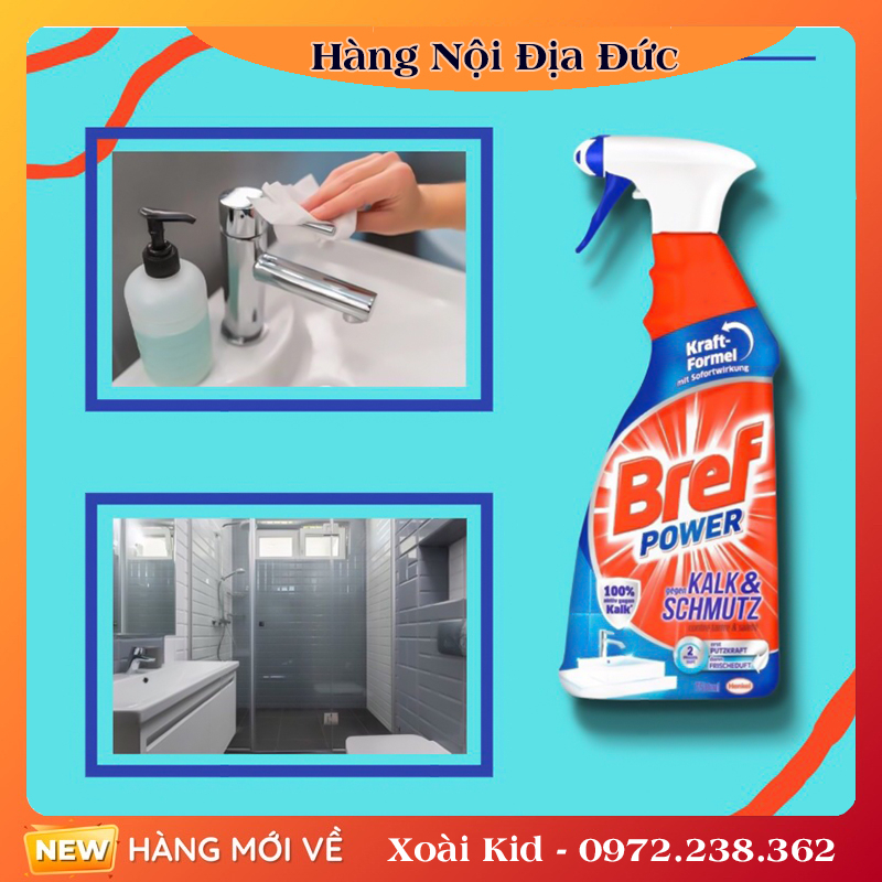 [Mẫu mới nhất] Chai Xịt Tẩy Cặn Canxi Inox Bref Power Dung Tích 750ml Vệ Sinh Vòi Sen, Vách Kính -Hàng Nội Địa Đức