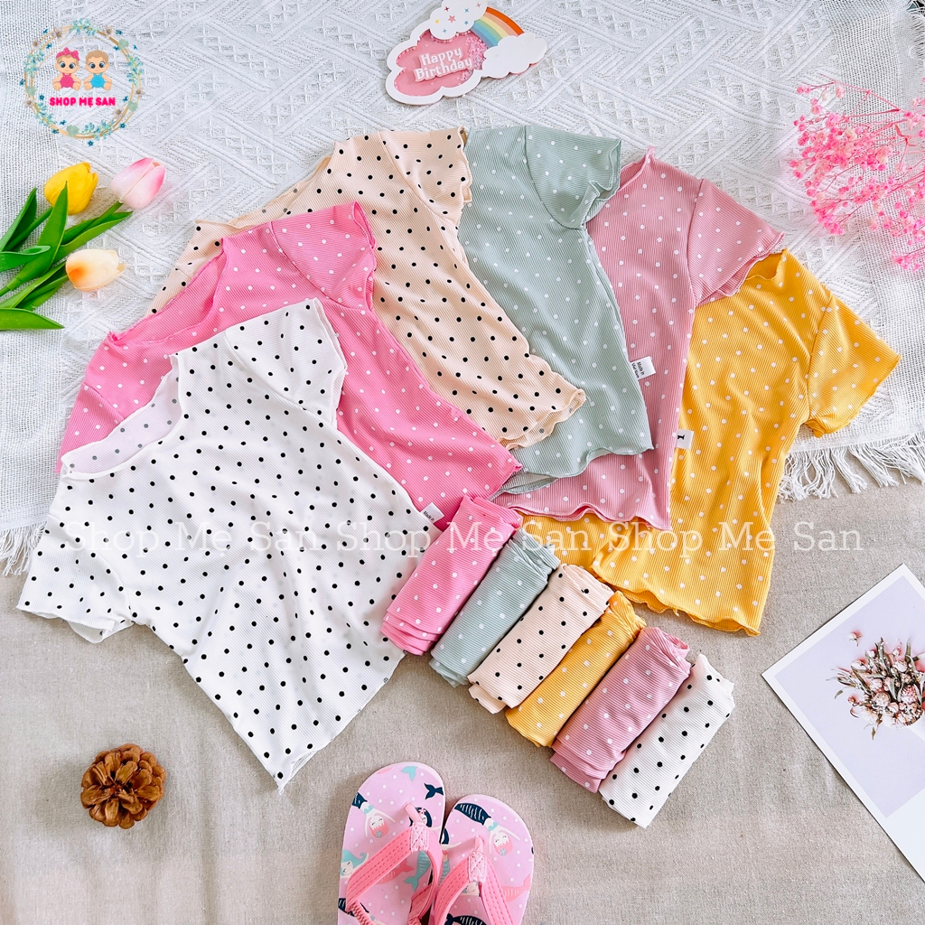 Bộ Cộc Tay Bé Gái Bộ Hè Bé Gái Chất Tăm Lạnh Cao Cấp Mềm Mịn Không Bai Nhão, Hoạ Tiết Chấm Bi