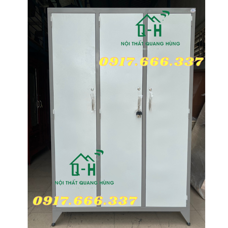 TỦ QUẦN ÁO SẮT 3 CÁNH 2 HỘC ÂM TRONG SƠN TĨNH ĐIỆN 1M8X1M2X45CM MÀU XÁM DÀNH CHO GIA ĐÌNH