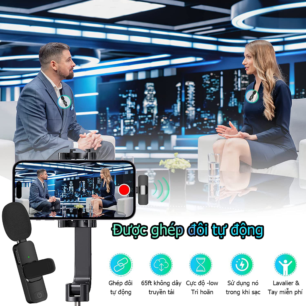 Micro Không Dây 2.4G Hp Vlog Youtuber Di Động Lavalier Mic Cho Iphone Và Android Micro Phát Trực Tiếp Condenser
