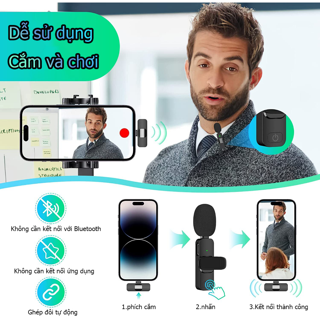 Micro Không Dây 2.4G Hp Vlog Youtuber Di Động Lavalier Mic Cho Iphone Và Android Micro Phát Trực Tiếp Condenser