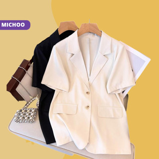 Áo blazer nữ tay ngắn MICHOO phong cách công sở màu đen, trắng, be