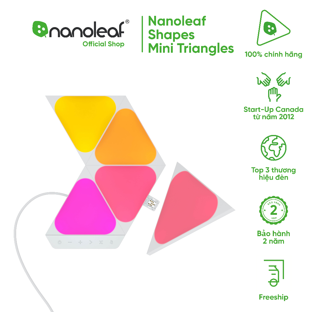 Đèn LED RGB lắp ghép thông minh Nanoleaf Shapes Tam Giác Mini - Mini Triangle 5 ô đèn (Bộ khởi động)