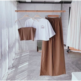 Sét bộ 3 món áo 2 dây áo croptop kết hợp quần dài HD6P0P